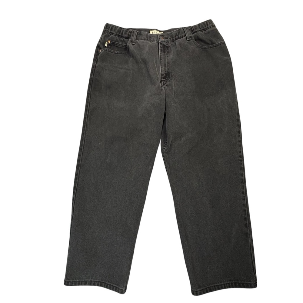 LL Bean Comfort Waist Jeans Mens 38x28 Black Denim Side Elastic High Rise Pants